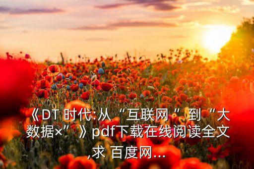 《dt 时代:从“互联网 ”到“大 数据×”》pdf下载在线阅读全文,求 百度网...