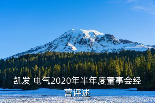 凯发 电气2020年半年度董事会经营评述