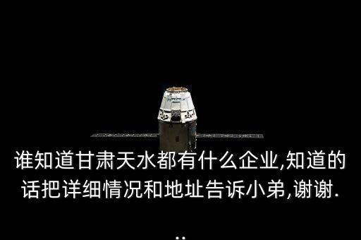 谁知道甘肃天水都有什么企业,知道的话把详细情况和地址告诉小弟,谢谢...