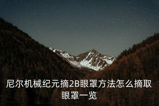 尼尔机械纪元摘2b眼罩方法怎么摘取眼罩一览